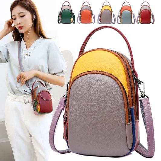 Leather Mobile Phone Pocket Change Collector Female Color Head Layer Cowhine Casual Shoulder