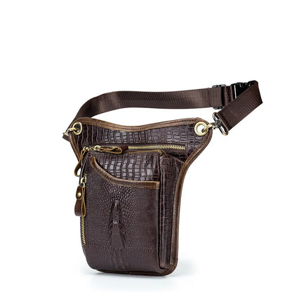 Cowhide Men S Motorcycle Leg Bag Retro Crocodile Pattern Real Leather Motorcycle Riding Waist Strap