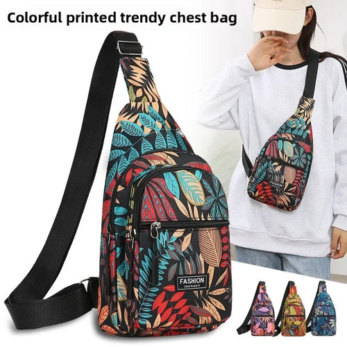Leaf Print Nylon Sling Bag Crossbody Chest Bag for Women