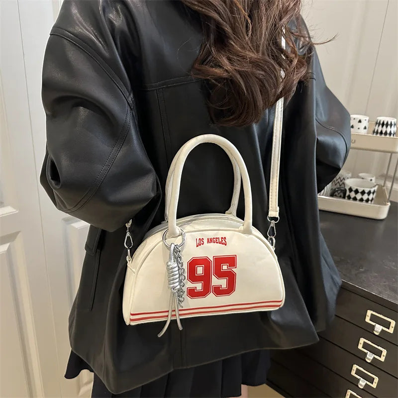 Retro Pu Leather Sporty Tote Bag Handbag Shoulder Crossbody Bag Woven Tassel Charm Streetwear Casual