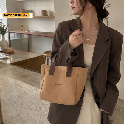 Homefish Classic Solid Canvas Tote Bag Durable Daily Shoulder Handbag Office Work Casual Carry