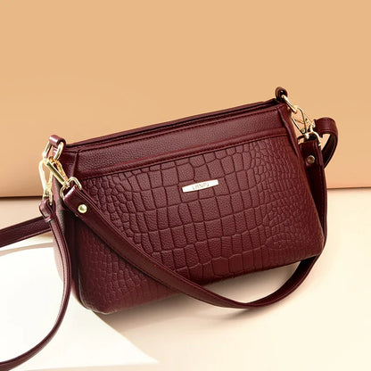 Stone Embossed Shoulder Bag Multi-Layer Large Capacity Lady Commuting Mom Crossbody