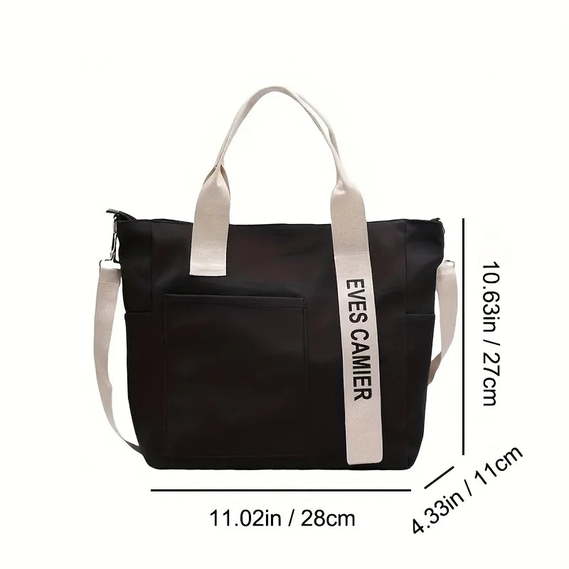 Multi-Pocket Canvas Tote Bag – Adjustable Crossbody Shoulder Bag