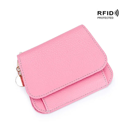 Women S Purse Leather Short Cowhide Rfid Multi-Card Bag Zipper Premium Coin