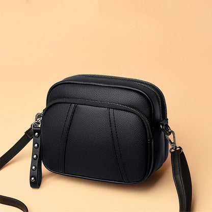 Solid Color Fashionable Rivet Zipper Women's Mobile Phone Bag Simple Soft Leather Shoulder Crossbody Small Square Bag Handbag