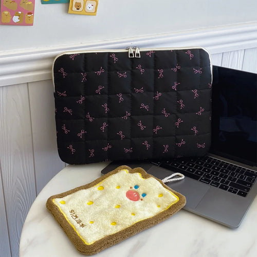Simplicity Leisure Quilted Briefcase Bow Print Oxford Laptop Sleeve Shockproof Zipper Multi-Size