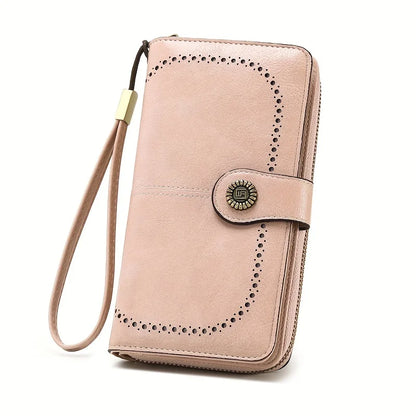 RFID Blocking Vintage Leather Wallet – Large Wristlet Clutch for Women