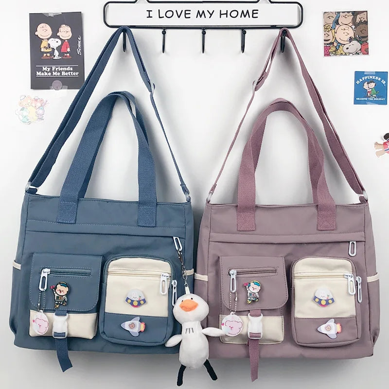 Canvas Crossbody Tote Bag Multi-Pocket Shoulder Bag