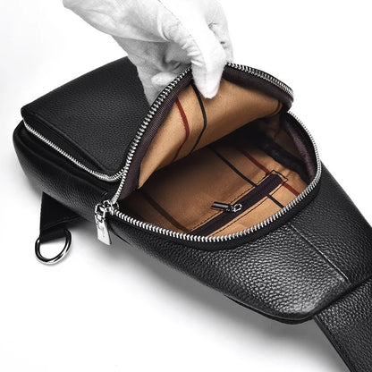 Men S Crossbody Chest Bag Top Layer Cowhide Chest Bag Portable Single Large Capacity Shoulder Chest