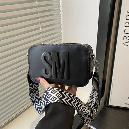 Camera Crossbody Bag for Women – SM Letter Wide Patterned Strap