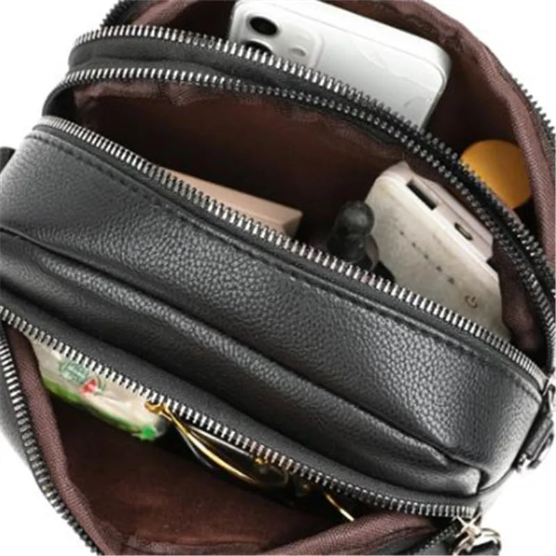 Women's Leather Crossbody Bag – Multi-Zip Shoulder Purse