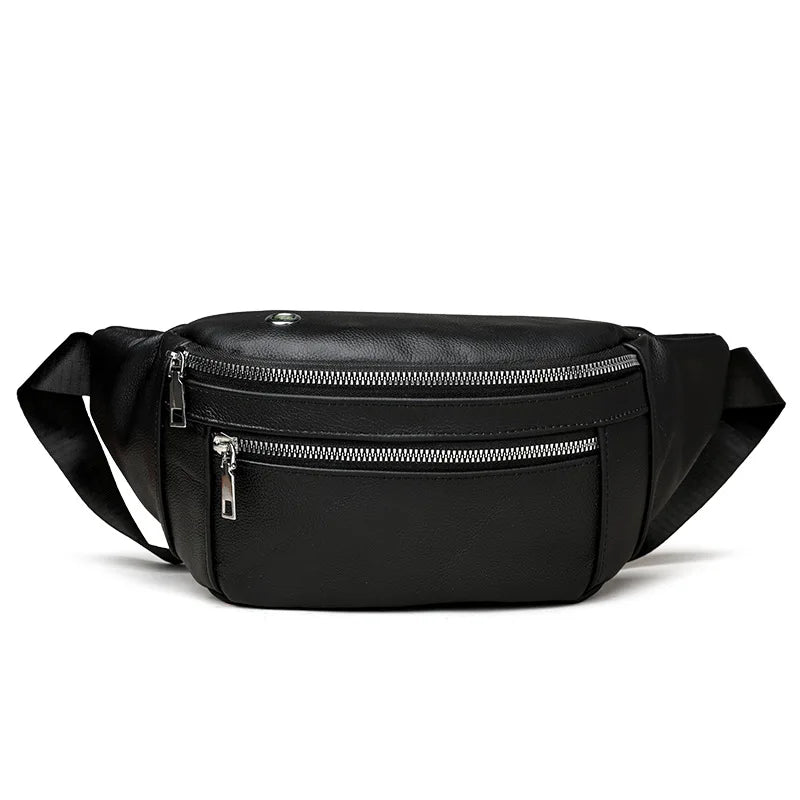 Men S Women Cowhide Breast Bag Multifunctional Single Shoulder Leather Crossbody Leisure Sports