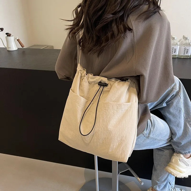 Drawstring Canvas Bucket Bag – Lightweight Women's Shoulder Bag