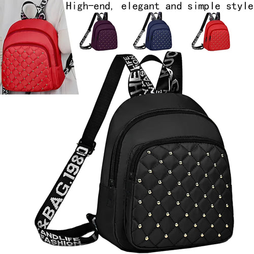 Studded Mini Backpack for Women – Quilted Soft Fabric Rucksack