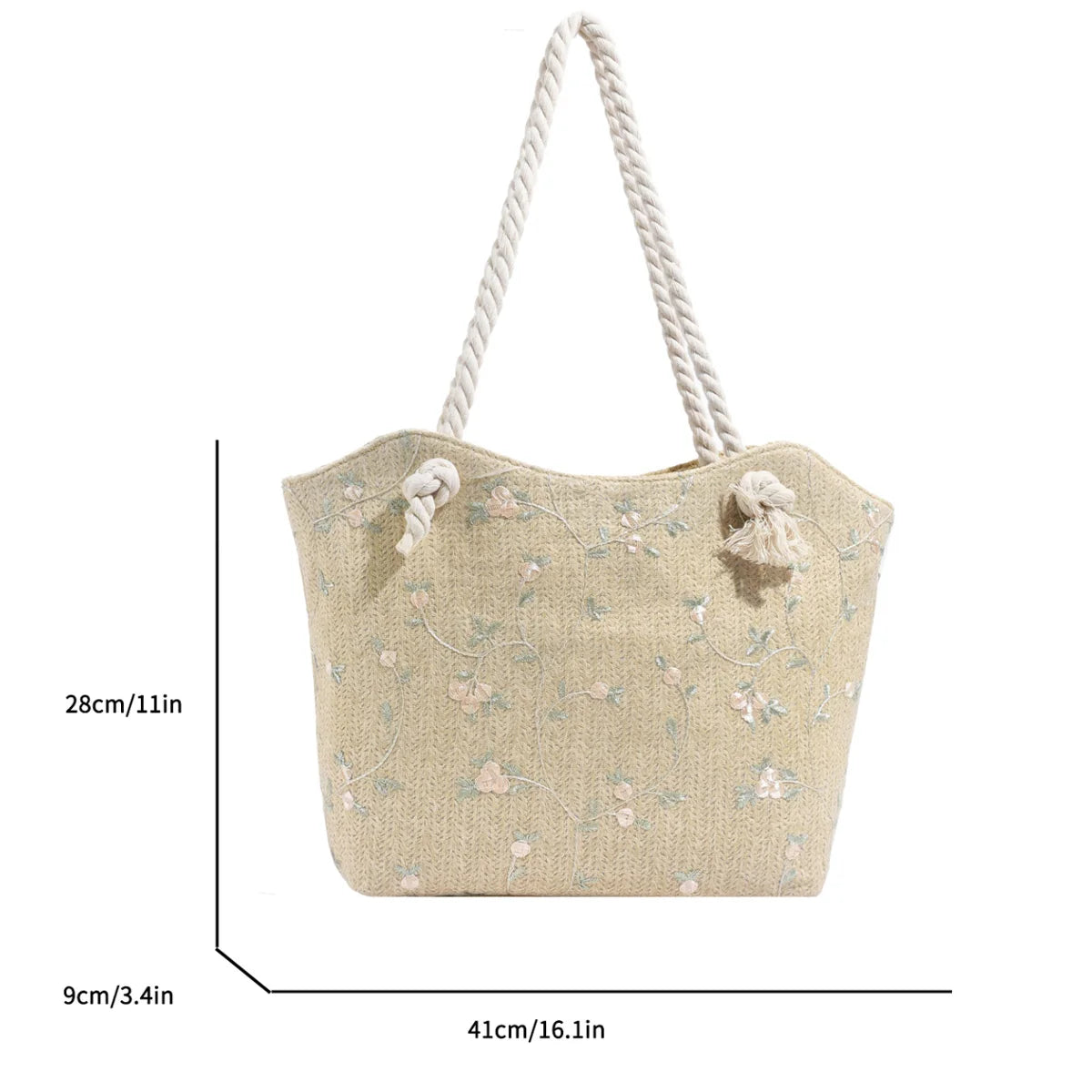 Spring Summer Styles Beach Straw Woven Women Shoulder Bag Flower Embroidery Handbags Large Capacity