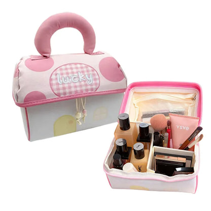 Cute House-Shaped Cosmetic Bag – Padded Handle Makeup Organizer