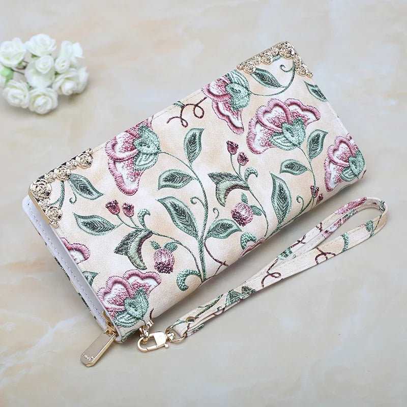 Ladies Wallet Long Floral Zipper Large Capacity Mobile Phone Storage