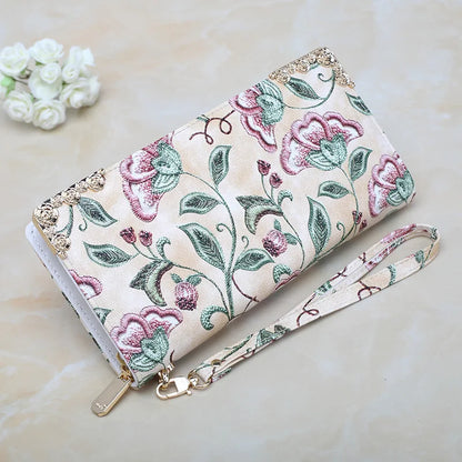 Ladies Wallet Long Floral Zipper Large Capacity Mobile Phone Storage
