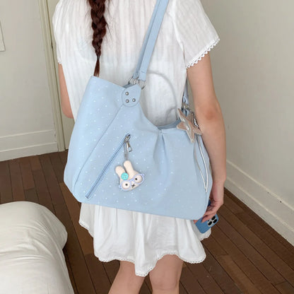 Sweet Women Shoulder Bag Polka Dot Cute Pendant Tote Pu Leather Large Capacity Handbag Commute