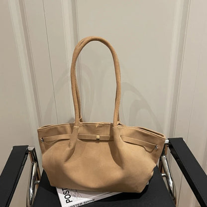Large Capacity Suede Tote Bag – Minimalist Vintage Shoulder Bag
