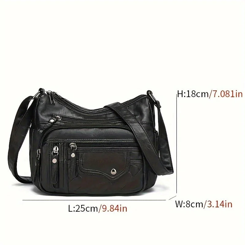 Vintage Faux Leather Messenger Bag for Women – Water-Resistant