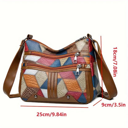 Geometric Patchwork Crossbody Bag for Women – Multi-Color