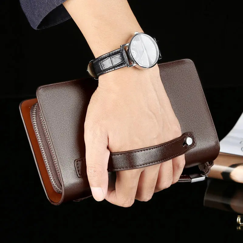 Male Handbag Business Wallet Double Zipper Large Capacity Mobile Phone Multi-Card Multi-Function