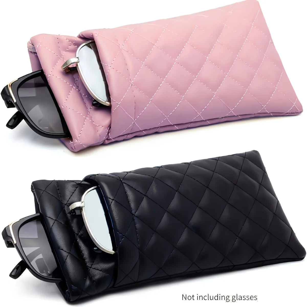 Quilted Faux Leather Glasses Case with Auto-Close Snap