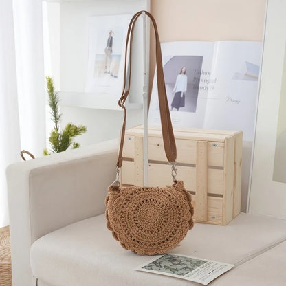 Crochet Round Crossbody Bag – Boho Woven Shoulder Purse
