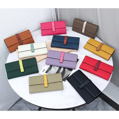 Color Contrast Long Purse Women Large Capacity Passport Position Mobile Phone Holding Bag Leather