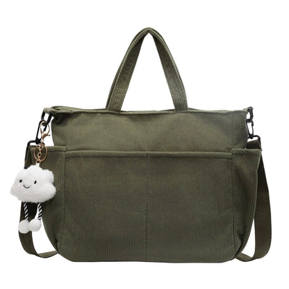Corduroy Tote Bag with Zipper – Women's Shoulder & Crossbody Handbag