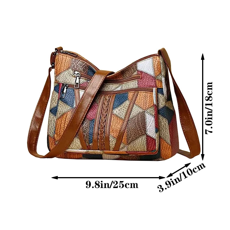 Patchwork Leather Crossbody Shoulder Bag for Women