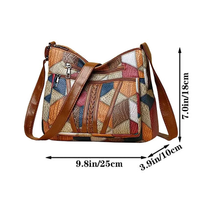 Patchwork Leather Crossbody Shoulder Bag for Women