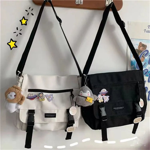 Harajuku Versatile Messenger Bag Retro Street Crossbody Bag Student School Canvas Bag