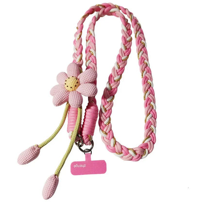 Cute Woven Flower Phone Lanyard – Braided Bag Strap Accessory