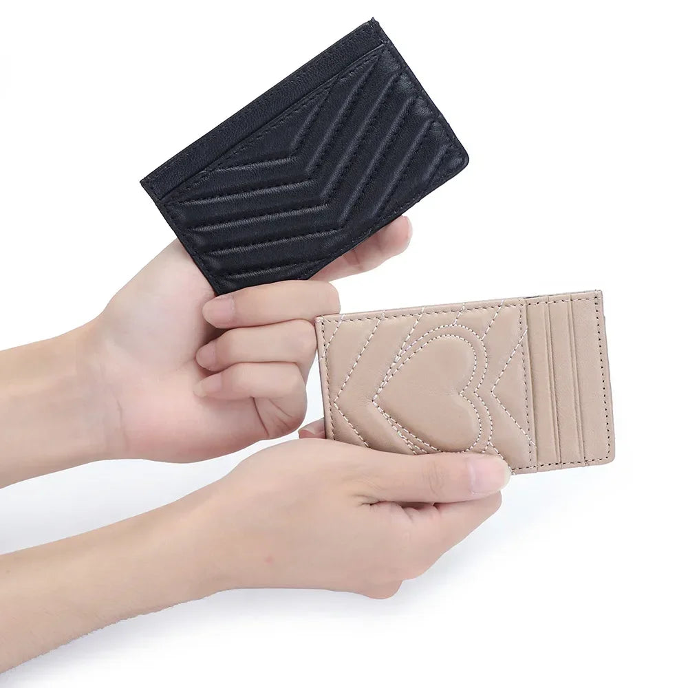 Sheepskin Embroidered Card Bag Thin One-Piece Document Storage Women S Portable Holder Leather