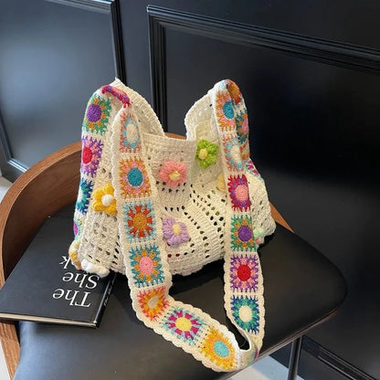 Crochet Floral Crossbody Bag – Hollow-Out Shoulder Bag