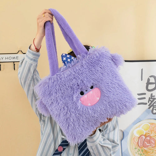 Cute Monster Cartoon Plush Shoulder Bag Students Large Capacity Handbag Girls