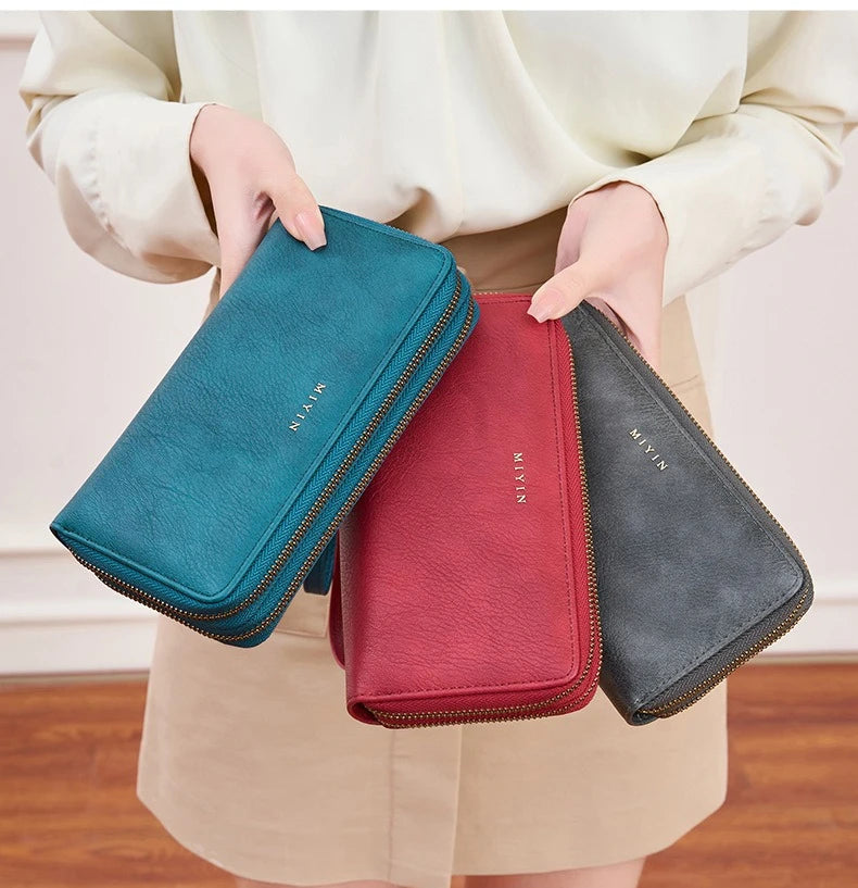Rfid Anti-Theft Brush Ladies Purse Double Zipper Large Capacity Long Retro Hand
