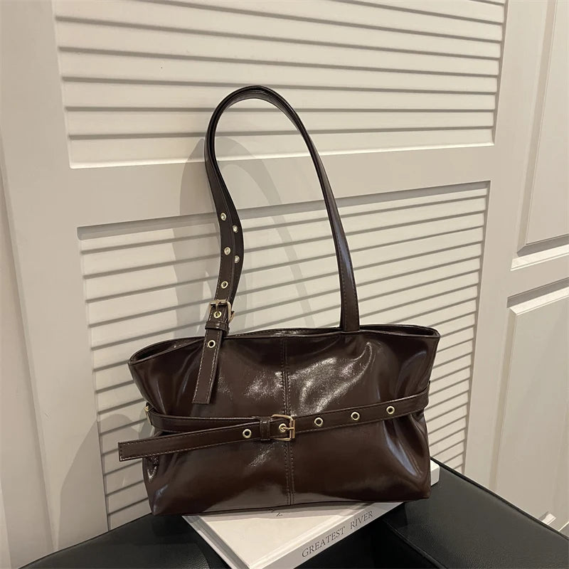 Trendy Simple Women Shoulder Bag Solid Color Soft Pu Leather Tote Large Capacity Handbag Commute