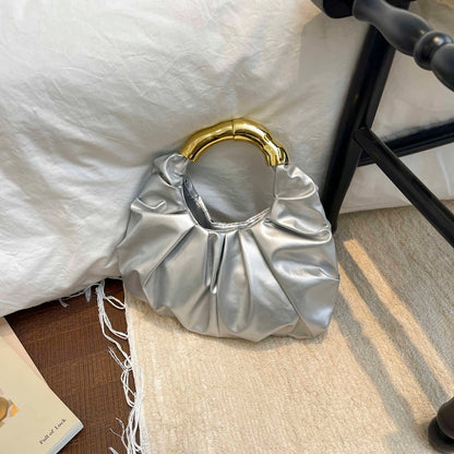 Elegant Glamorous Women Dinner Bag Solid Color Cloud Wrinkled Soft Pu Leather Handbag Prom Banquet