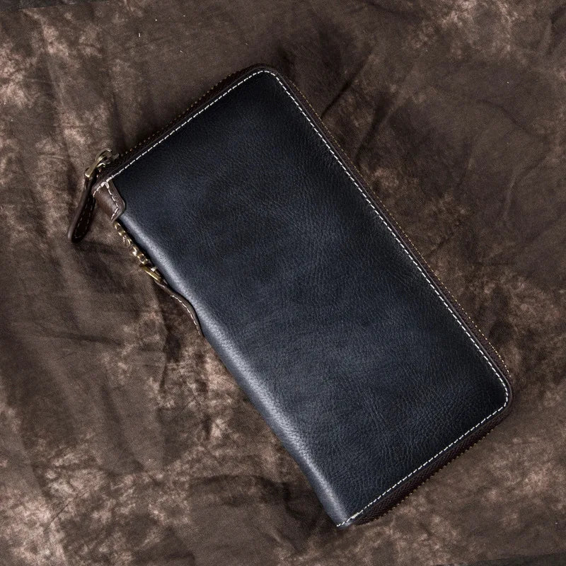 Vintage Men S Wallet Long Zipper Genuine Leather Hand-Held Multi-Functional Cowhide