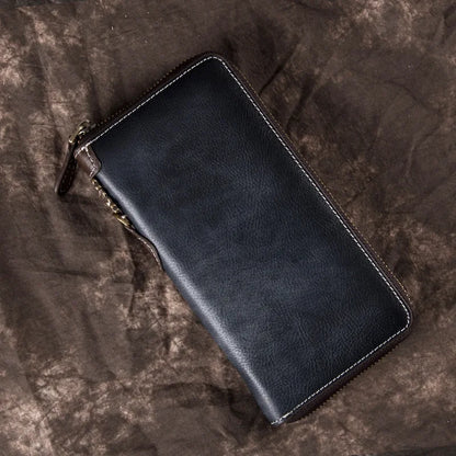 Vintage Men S Wallet Long Zipper Genuine Leather Hand-Held Multi-Functional Cowhide