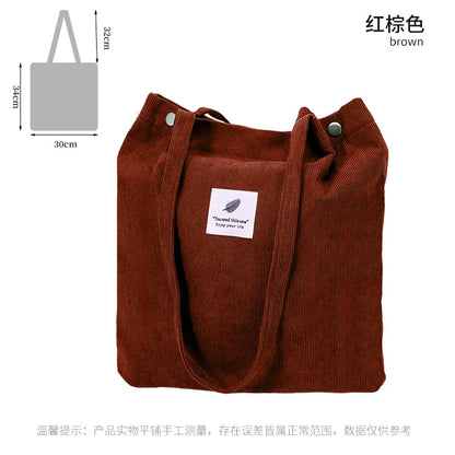 Corduroy Canvas Shoulder Bag – Women’s Minimalist Tote for Travel
