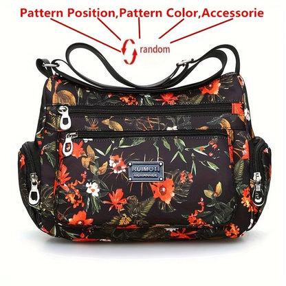 Floral Crossbody Bag for Women – Multi-Pocket Nylon Shoulder Bag