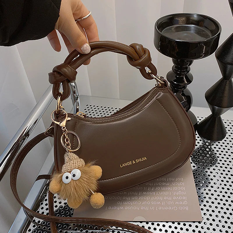 Crossbody Bag with Knot Handle & Gold Hardware – Women's Vintage Handbag