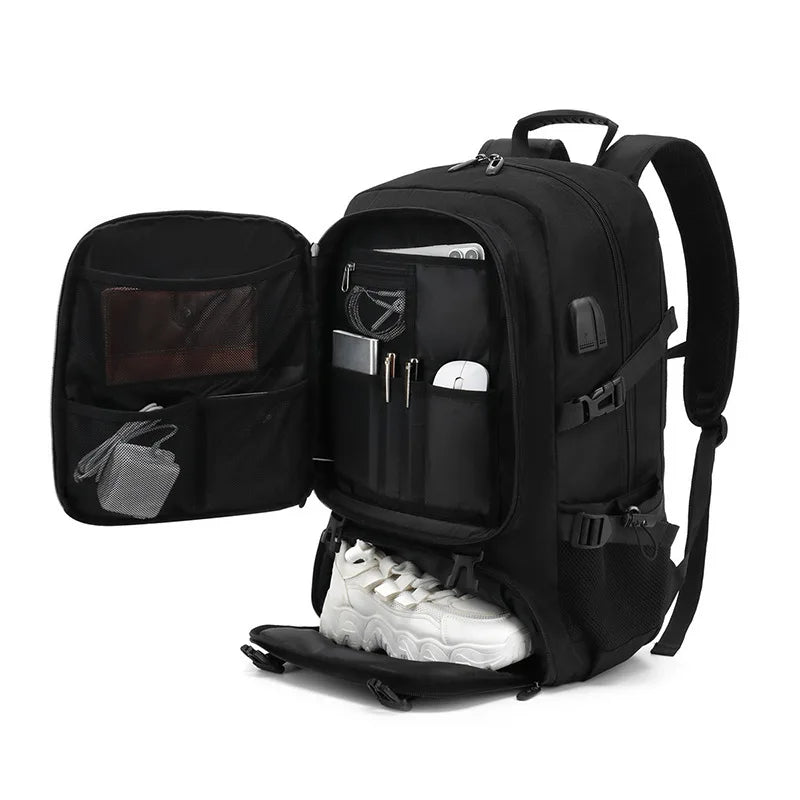 Separate Shoe Compartment Waterproof Business Backpack Outdoor Sports Black Storage Bag - Waterproof