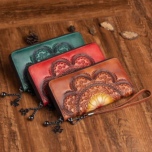 Women S Top Layer Cowhide Wallet Long Vintage Genuine Leather Wallet