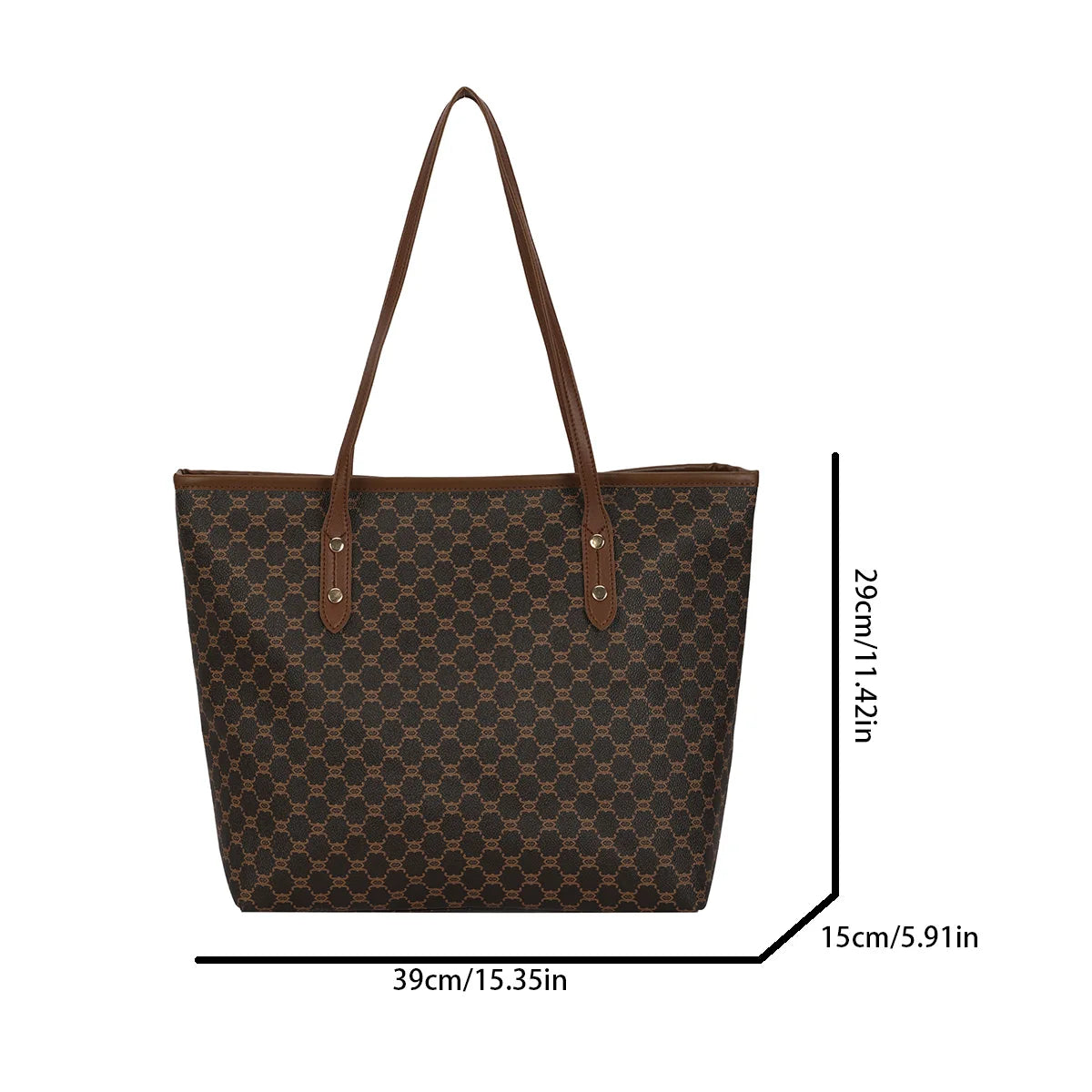 Luxury Vintage Women Shoulder Bag Monogram Print Rivet Pu Leather Tote Large Capacity Zipper Handbag