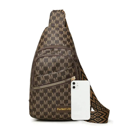 Letter M Design Leather Men Women Chest Bag Multi Layer Zipper Pocket Shoulder Cross Body Bags